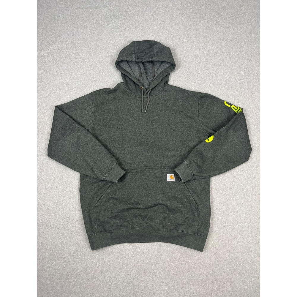 Carhartt Midweight Sweatshirt Mens M Gray Loose Fit Logo Sleeve Graphic Hooded
